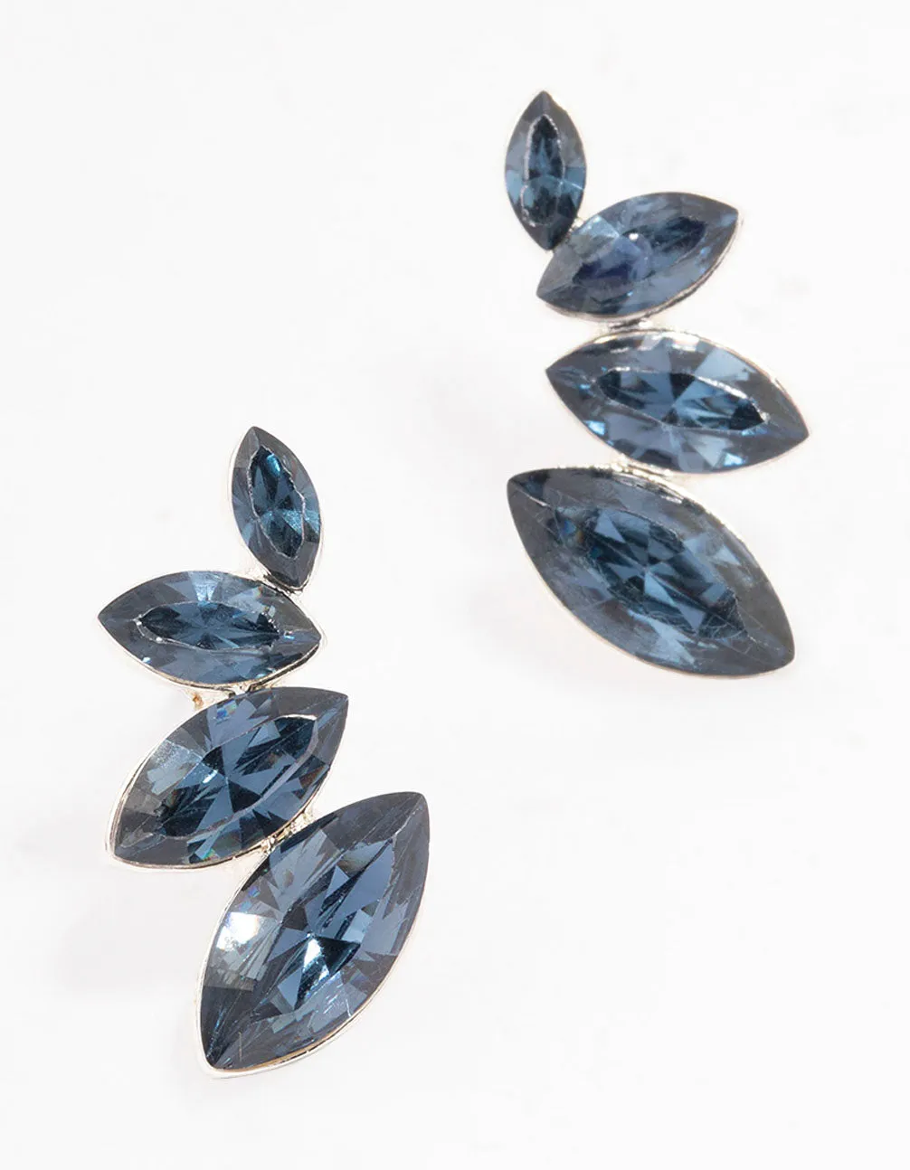 Silver Blue Graduating Marquise Stud Earrings