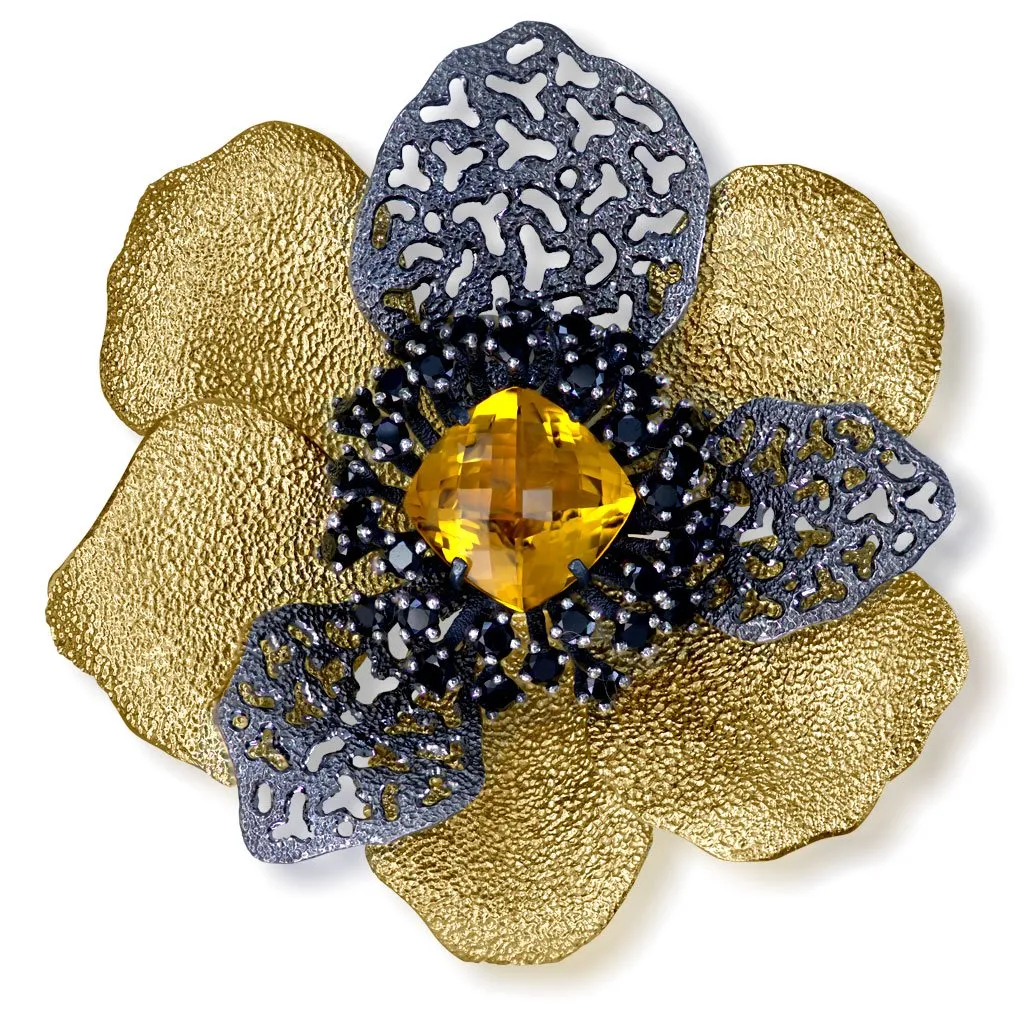 Silver Coronaria Brooch/Pendant with Citrine & Spinel