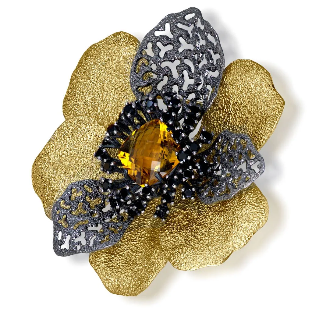 Silver Coronaria Brooch/Pendant with Citrine & Spinel