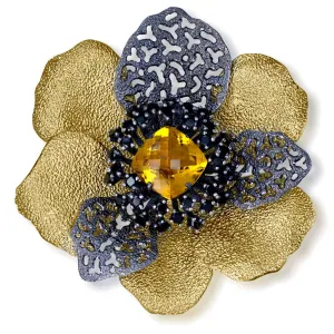 Silver Coronaria Brooch/Pendant with Citrine & Spinel