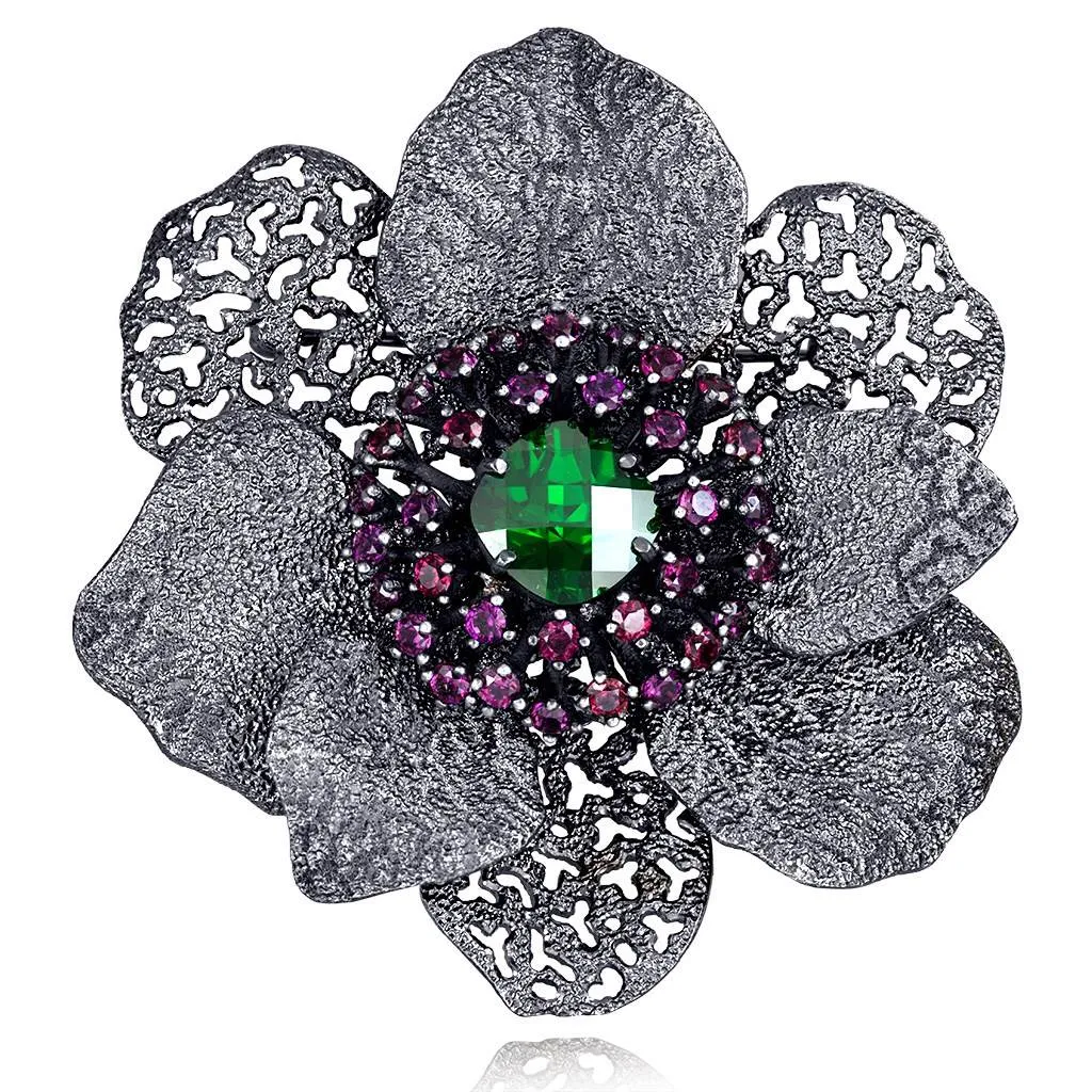 Silver Coronaria Brooch/Pendant with Crystal & Garnet