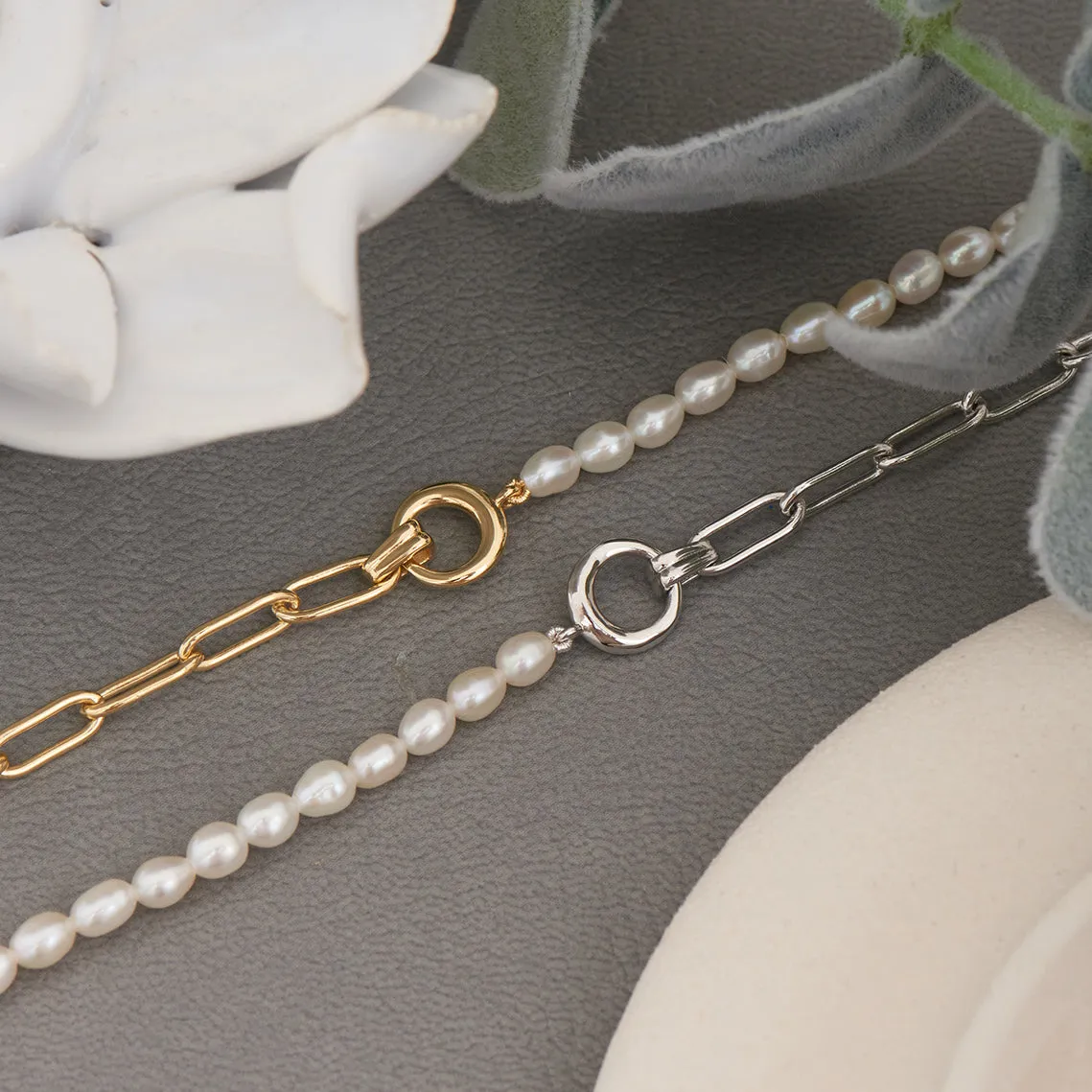 Silver Pearl Chunky Link Chain Necklace