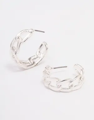 Silver Textured Link Hoop Earrings