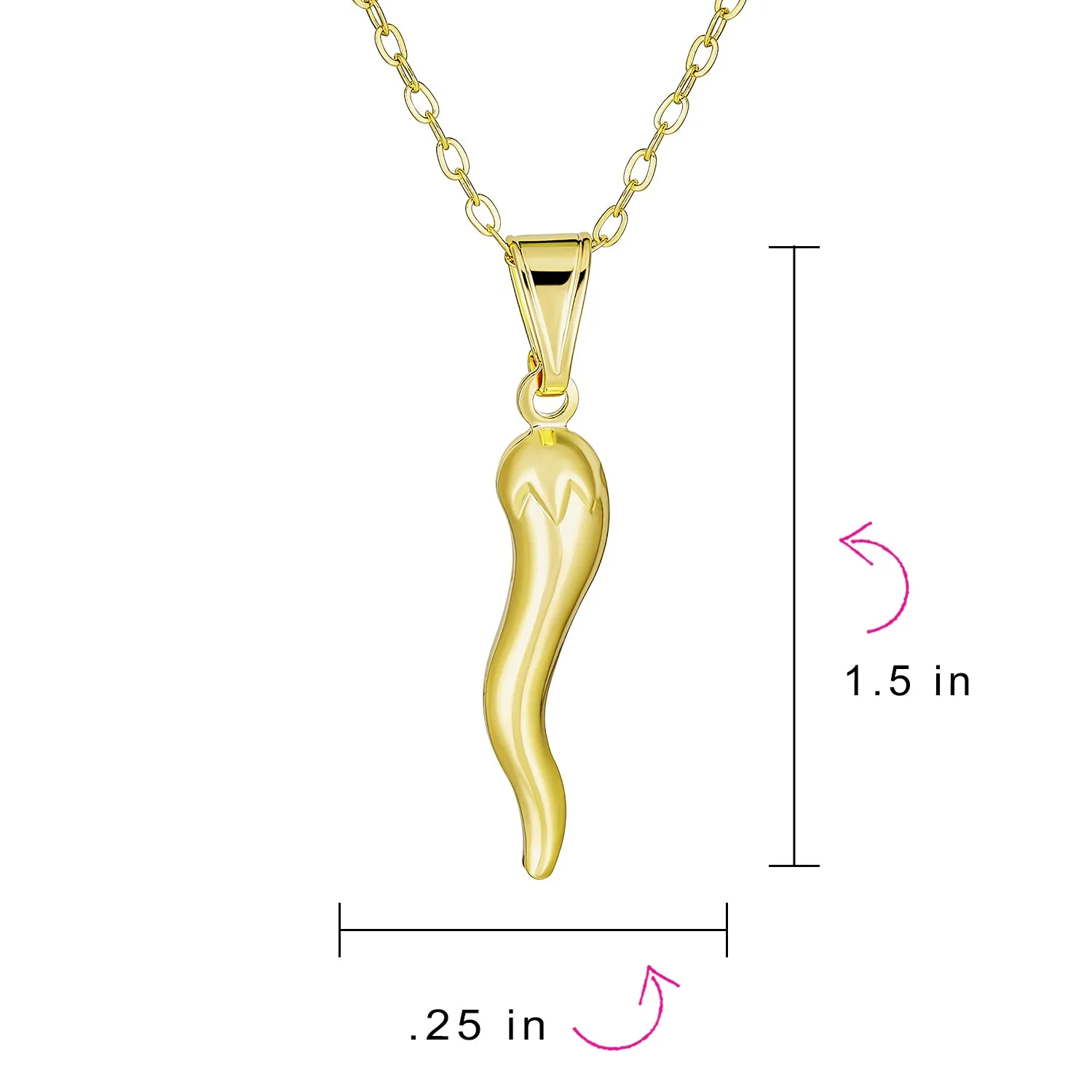 Simple Italian Chili Pepper Horn Amulet Pendant Necklace Gold Plated 18" Chain