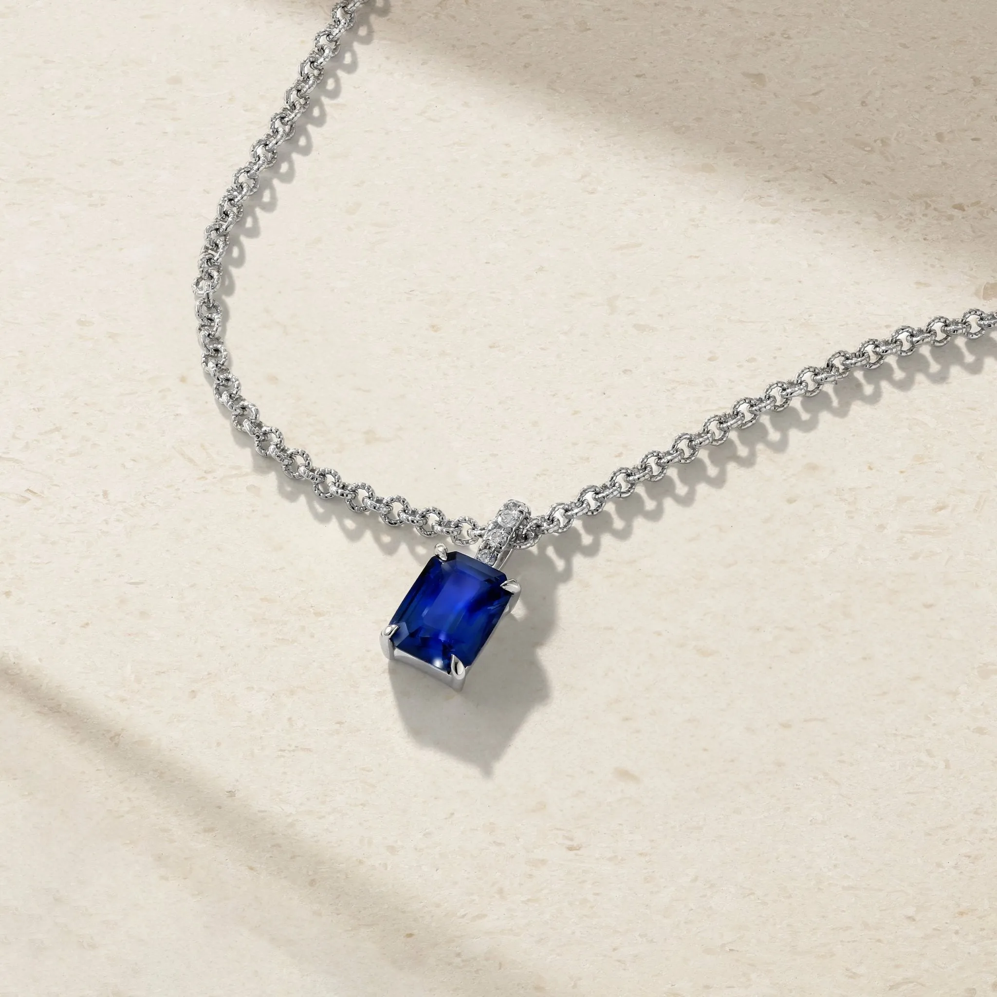 Simple Solitaire Emerald Cut Sapphire Pendant