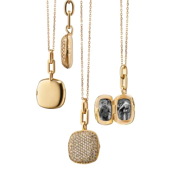 Slim "Rae" Locket Necklace with Champagne Diamonds