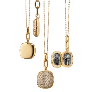 Slim "Rae" Locket Necklace with Champagne Diamonds