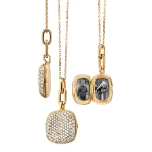 Slim "Rae" Locket Necklace with White Diamonds