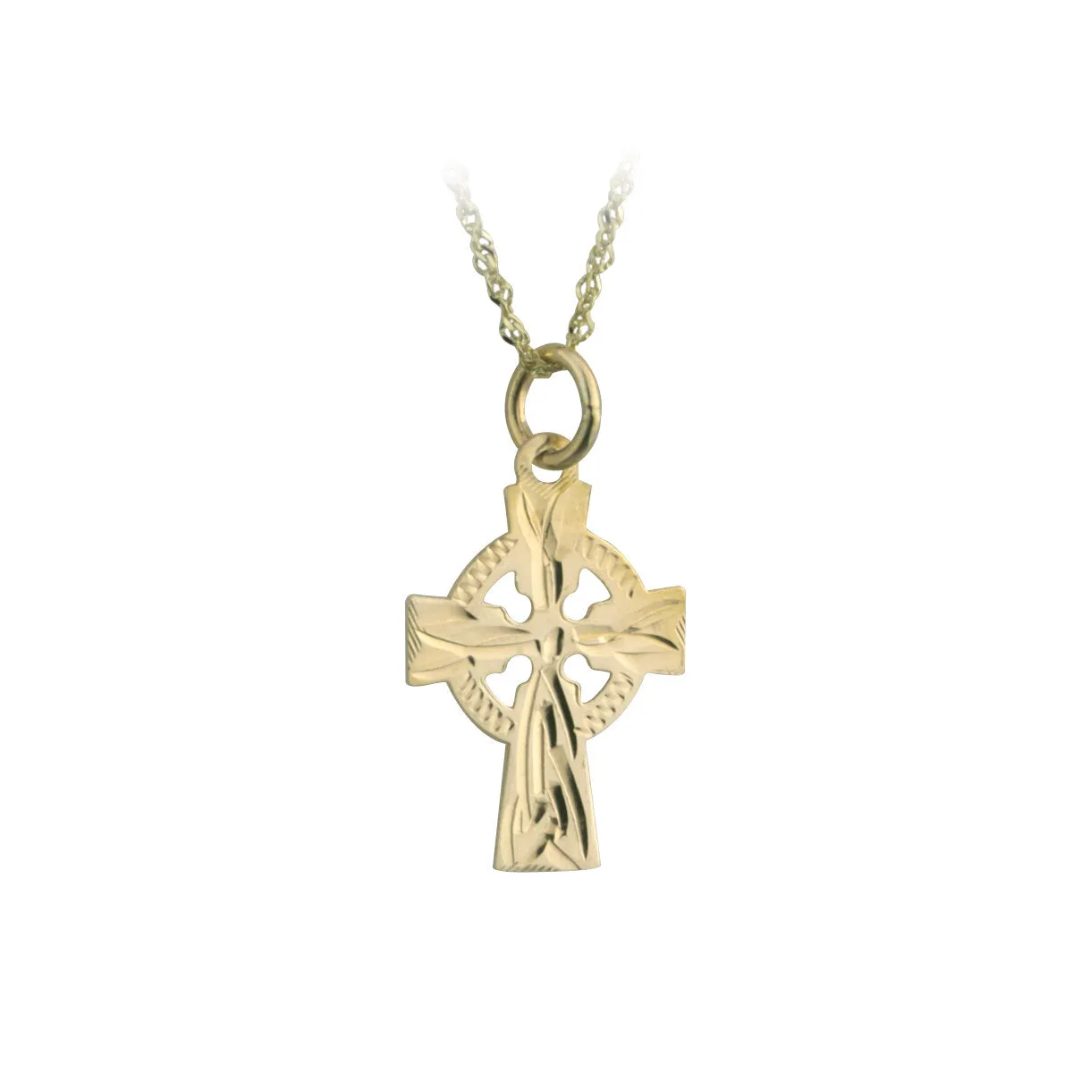 Solvar 14k. Hand Engraved Small Celtic Cross Necklace