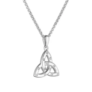 Solvar Sterling Silver Flush Set CZ Trinity Knot Necklace