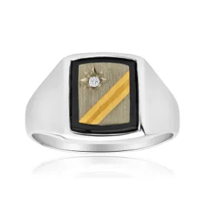 Sterling Silver Cubic Zirconia   Onyx Gents Ring