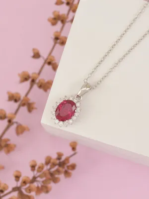 Sterling Silver Red Ruby Halo Oval Pendant