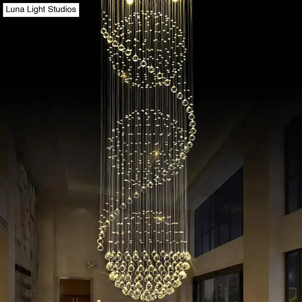 Stunning Crystal Spiral LED Chandelier - 4 Lights for Stairways