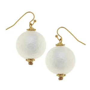 Susan Shaw White Cotton Pearl Earrings - GOLD