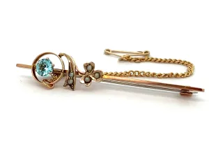 Topaz & Seed Pearl 9ct Rose Gold Bar Brooch