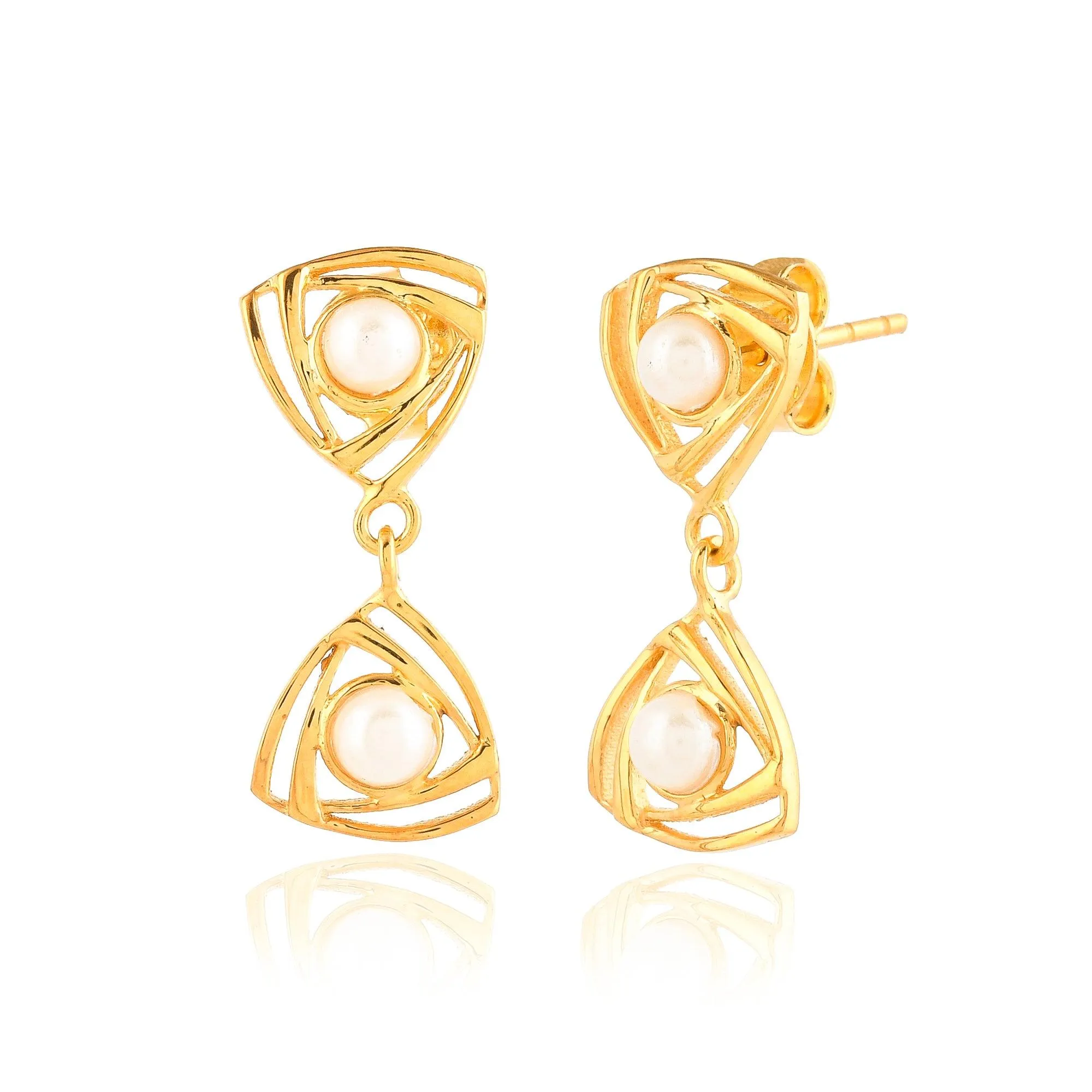 Triangular Dangler Pearl Earring| 925 Silver| Gold Plated - From Purl