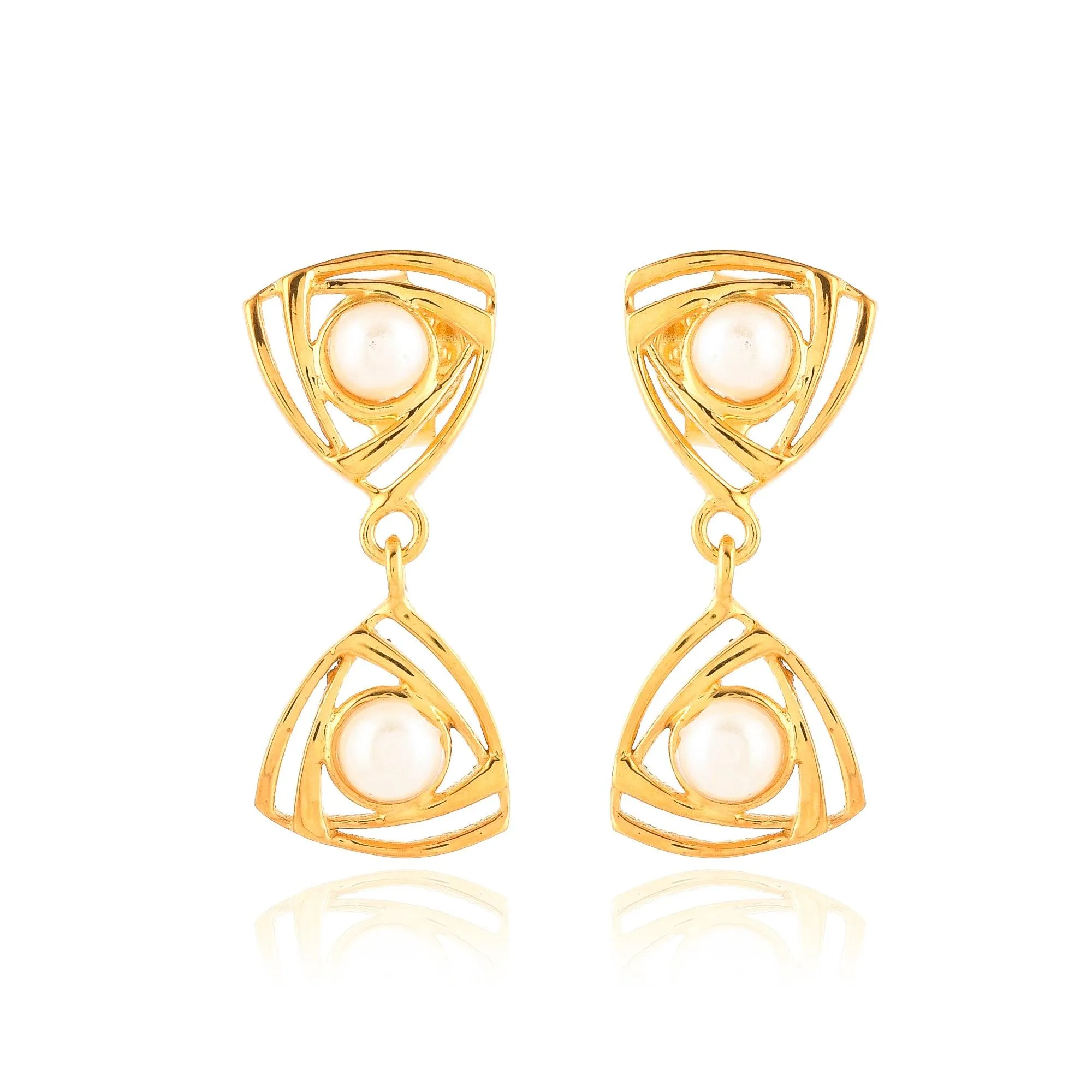 Triangular Dangler Pearl Earring| 925 Silver| Gold Plated - From Purl