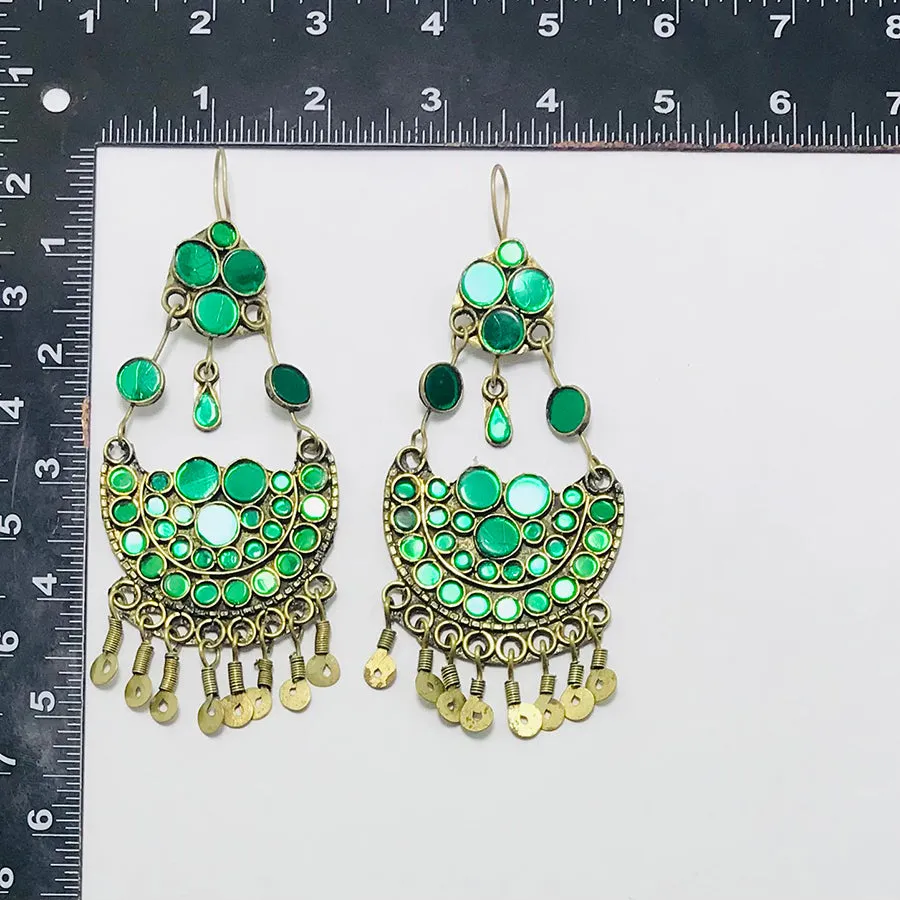 Tribal Glass Stones Earrings With Dangling Tassels