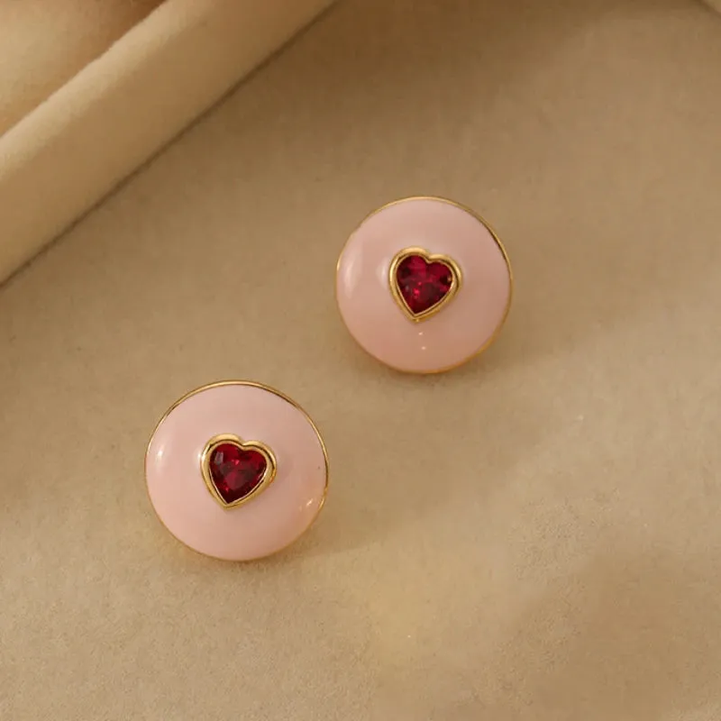 VAIGE Sweetheart Jewelry Set: Adjustable Rings & Round Heart Earrings in Pink, White, and Blue