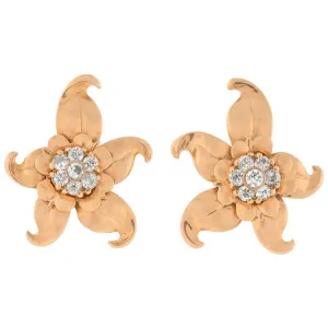 Vintage 14kt & Diamond Starfish Flower Clip Earrings