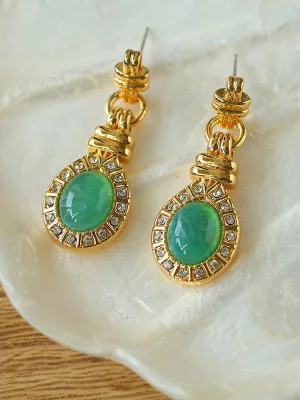 Vintage Green Crystals Drop Earrings