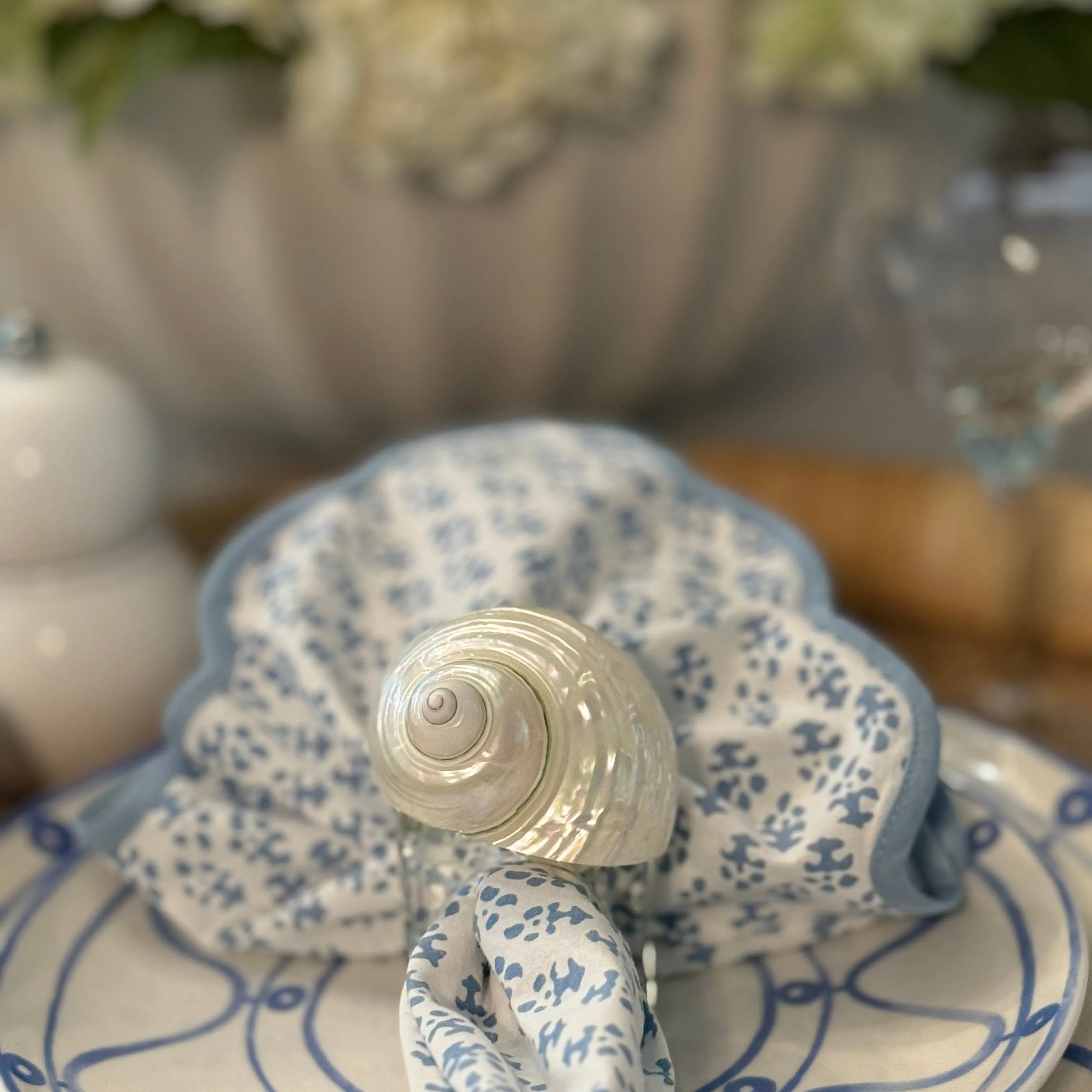 White Shell Napkin Rings with Lucite Ring (Set of 4)