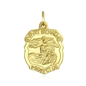 Yellow 14K Gold Saint Michael Pendant Necklace Archangel Medallion for Men