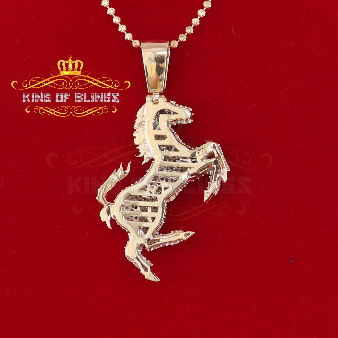 Yellow 925 Sterling Silver Horse Shape Pendant with 4.15ct Cubic Zirconia Stone